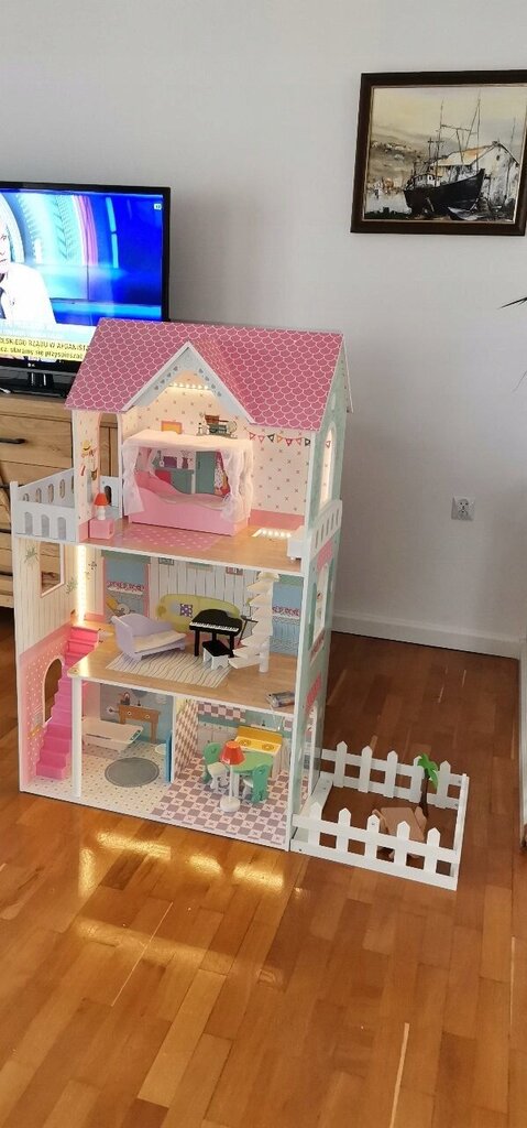 XXL medinis lėlių namelis su 2 lėlėmis, LED ir baldais kaina ir informacija | Žaislai mergaitėms | pigu.lt