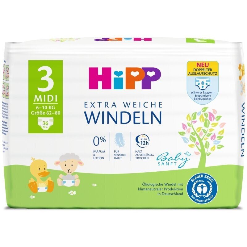 Sauskelnės HiPP 3, 6-10 kg, 36 vnt. kaina ir informacija | Sauskelnės | pigu.lt