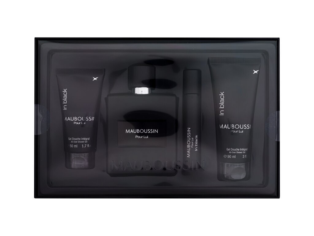 Kosmetikos rinkinys Mauboussin Pour Lui In Black vyrams: kvapusis vanduo EDP, 100 ml + kvapusis vanduo EDP, 20 ml + dušo želė, 90 ml + dušo želė, 50 ml цена и информация | Kvepalai vyrams | pigu.lt