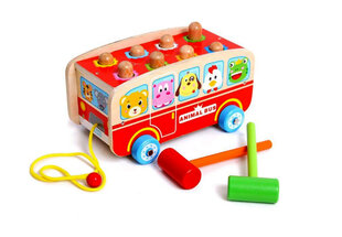 Medinis žaislas su plaktuku Autobusas kaina ir informacija | Lavinamieji žaislai | pigu.lt