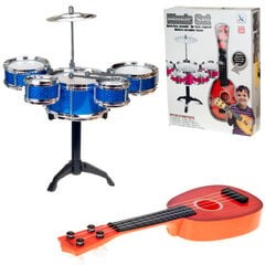Žaislinių muzikinių instrumentų rinkinys, būgnai ir ukulelė kaina ir informacija | Lavinamieji žaislai | pigu.lt