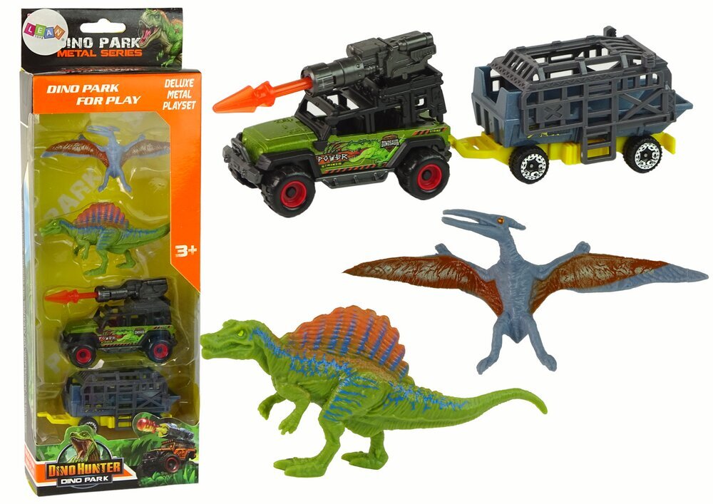 Dinozaurų ir automobilio su priekaba rinkinys Lean Toys kaina ir informacija | Žaislai berniukams | pigu.lt