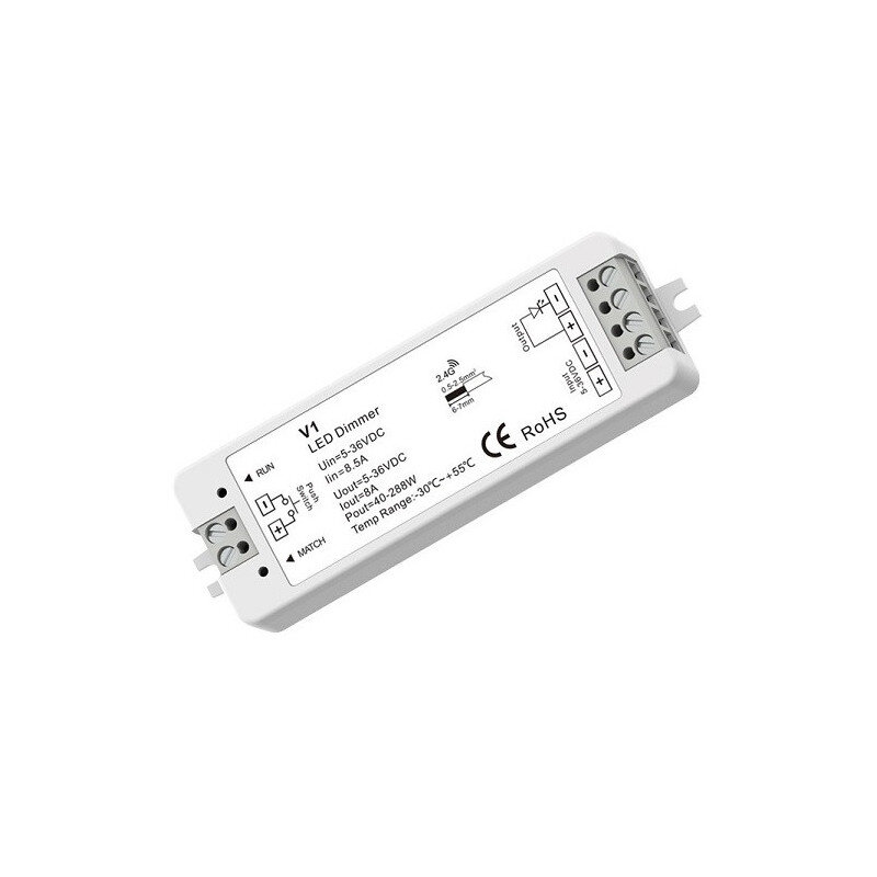 V1 nuolatinės įtampos valdiklis 5-36V, 1x 8A, Push-Dimm kaina ir informacija | LED juostos | pigu.lt
