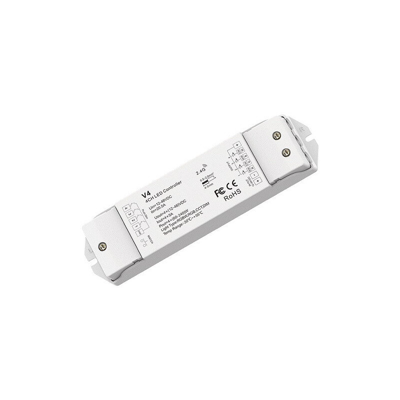 V4 nuolatinės įtampos RGB/ RGBW/ CCT valdiklis 12-48V, 4x5A, + Push DIM kaina ir informacija | LED juostos | pigu.lt