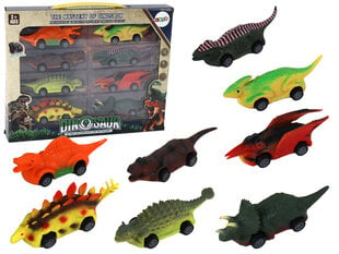 Žaislinių transporto priemonių rinkinys Lean Toys Dinozaurai, 8 d. kaina ir informacija | Žaislai berniukams | pigu.lt