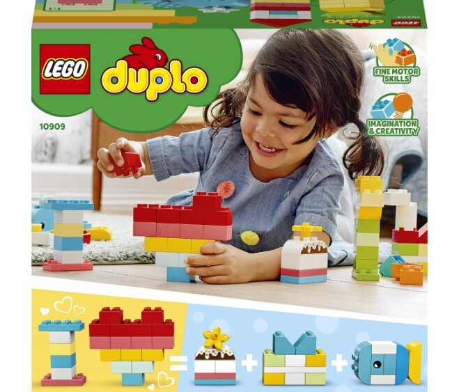 10909 LEGO Duplo širdies dėžutė ir pliušinė pagalvė Katė цена и информация | Konstruktoriai ir kaladėlės | pigu.lt