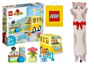 10988 LEGO® Duplo Bus ride kaladėlių rinkinys ir pliušinė pagalvė Katė цена и информация | Конструкторы и кубики | pigu.lt