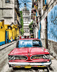 Tapyba pagal skaičius Senovinis automobilis senojoje Havanoje 40x50 cm kaina ir informacija | Tapyba pagal skaičius | pigu.lt