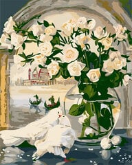 Tapyba pagal skaičius Baltos rožės Venecijos fone , 40x50 cm цена и информация | Живопись по номерам | pigu.lt