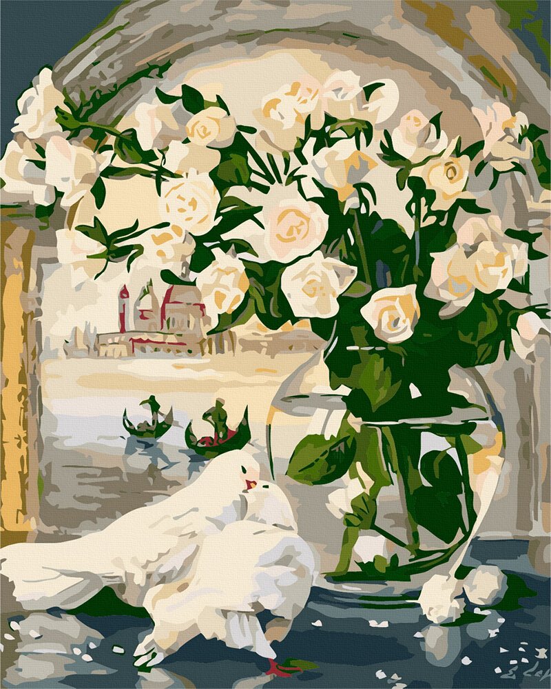 Tapyba pagal skaičius Baltos rožės Venecijos fone , 40x50 cm цена и информация | Tapyba pagal skaičius | pigu.lt