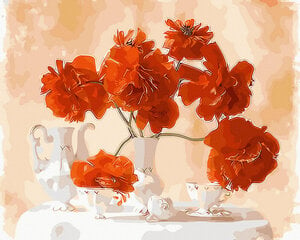 Tapyba pagal skaičius Natiurmortas su raudonomis gėlėmis , 40x50 cm kaina ir informacija | Tapyba pagal skaičius | pigu.lt