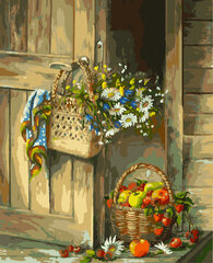 Tapyba pagal skaičius Krepšelis su obuoliais ir lauko gėlėmis , 40x50 cm kaina ir informacija | Tapyba pagal skaičius | pigu.lt