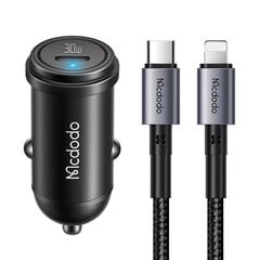 Mcdodo CC-7492 car charger, USB-C, 30W + USB-C to Lightning cable (black) цена и информация | Автомобильные электропринадлежности 12V | pigu.lt