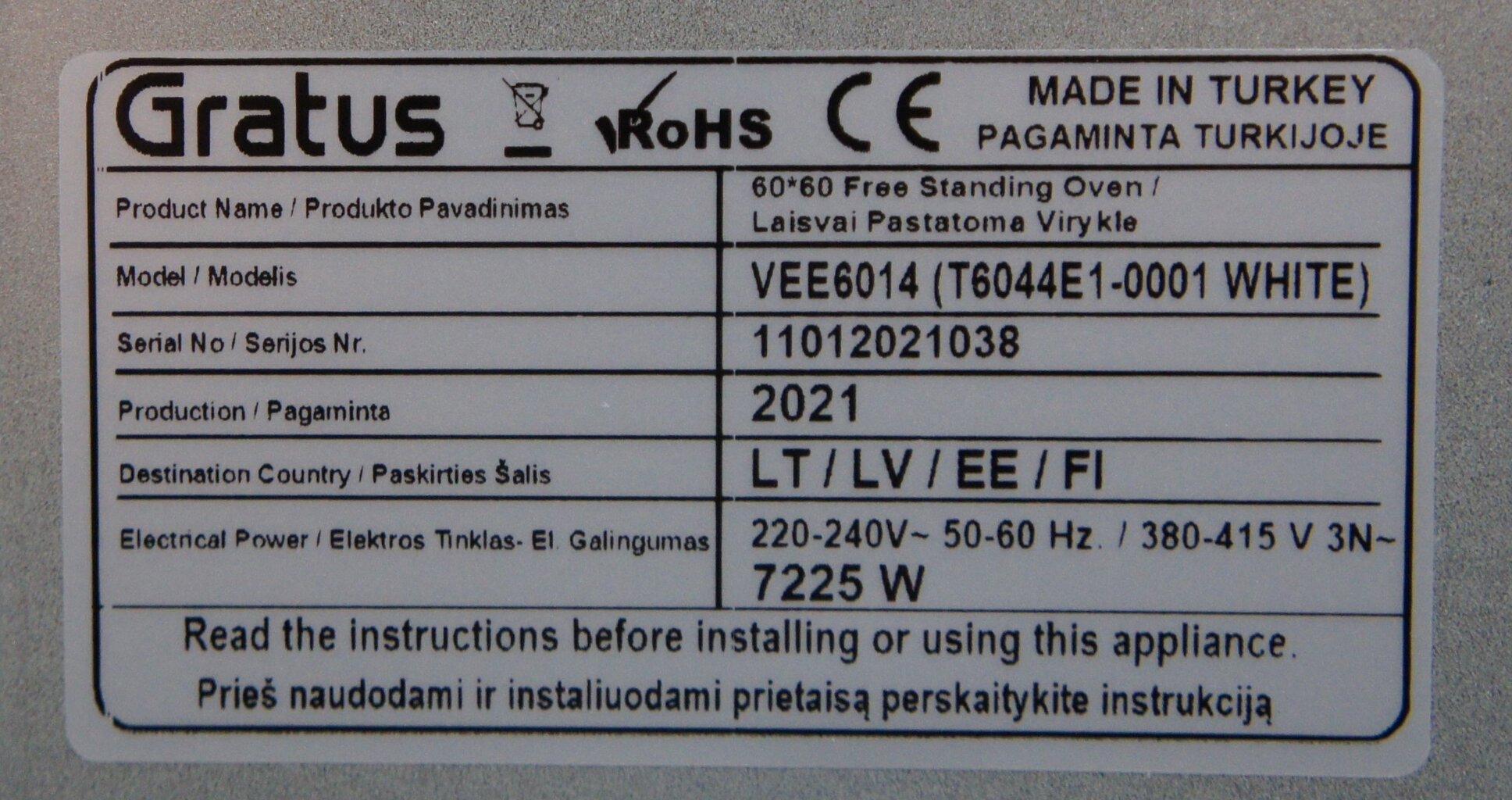 Gratus VEE6014 kaina ir informacija | Elektrinės viryklės | pigu.lt