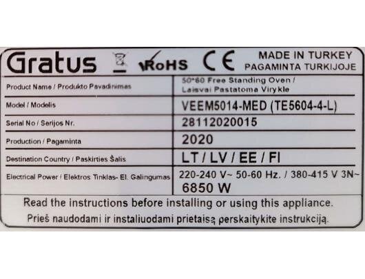 Gratus VEEM5014-MED цена и информация | Elektrinės viryklės | pigu.lt