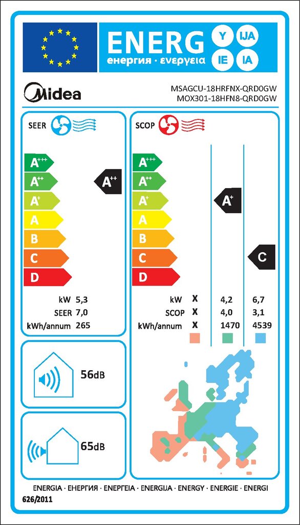 Midea sieninis šilumos siurblys XTREME SAVE MSAGCU-18HRFNX-QRD0GW + MOX301-18HFN8-QRD0GW 5,3/5,62 kW цена и информация | Kondicionieriai, šilumos siurbliai, rekuperatoriai | pigu.lt