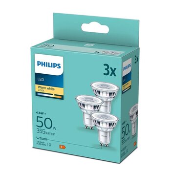 Philips LED lemputė 4.6W (50W) 355lm GU10 230V 2700K, 3 vnt. kaina ir informacija | Elektros lemputės | pigu.lt