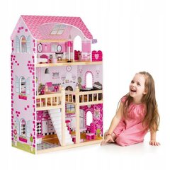 Деревянный кукольный домик Dolls Villa, с LED подсветкой и мебелью, 90 см цена и информация | Игрушки для девочек | pigu.lt