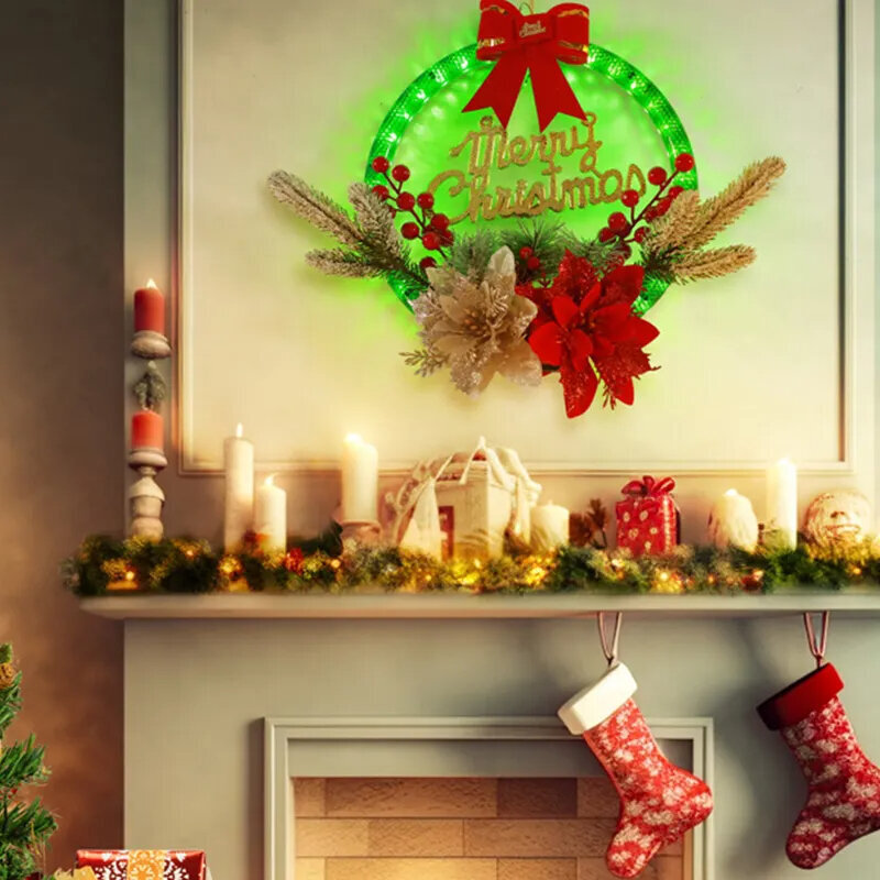 Dekoratyvinis kalėdinis vainikas su LED lemputėmis aplink vainiką, LIVMAN XY-019 kaina ir informacija | Kalėdinės dekoracijos | pigu.lt