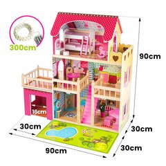 Деревянный кукольный домик Вилла с садом и гаражом, с LED подсветкой, 90 см цена и информация | Игрушки для девочек | pigu.lt