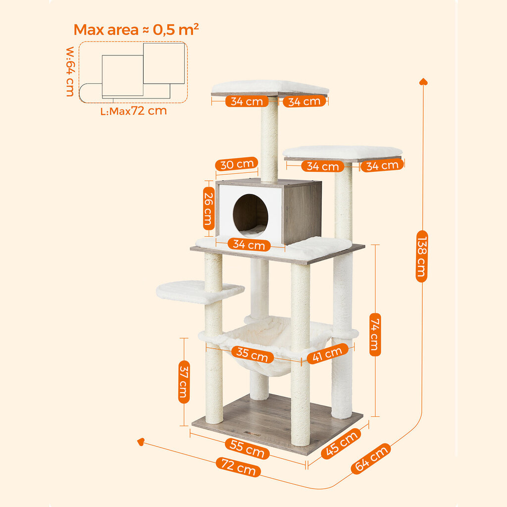 Kačių draskyklė, 138 cm, Feandrea Shpme468 kaina ir informacija | Draskyklės | pigu.lt