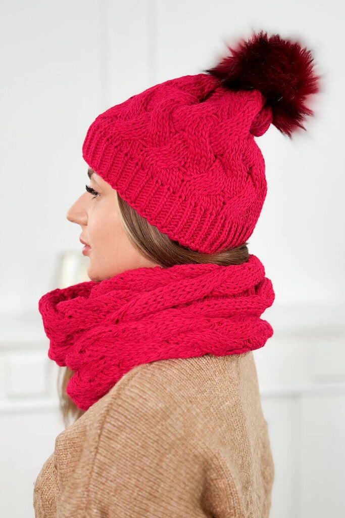 Moteriškas rinkinys kepurė ir šalikas, raudona kaina ir informacija | Kepurės moterims | pigu.lt