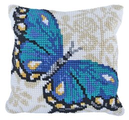 Siuvinėjimo rinkinys pagalvėlės užvalkalui Needleart World Mėlynas drugelis, 40x40 kaina ir informacija | Siuvinėjimo priemonės | pigu.lt