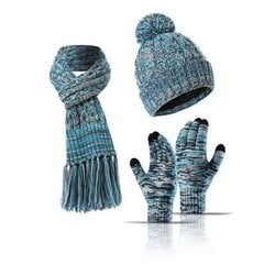 Žiemos rinkinys (pirštinės, šalikas, kepurė), mėlyna/pilka M1211043-2 kaina ir informacija | Kepurės moterims | pigu.lt