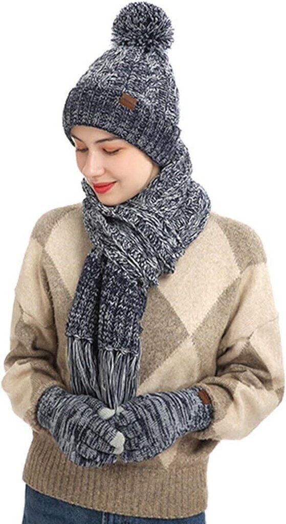 Žiemos rinkinys moterims pirštinės, šalikas, kepurė, juoda balta M1211043-1 kaina ir informacija | Moteriškos pirštinės | pigu.lt