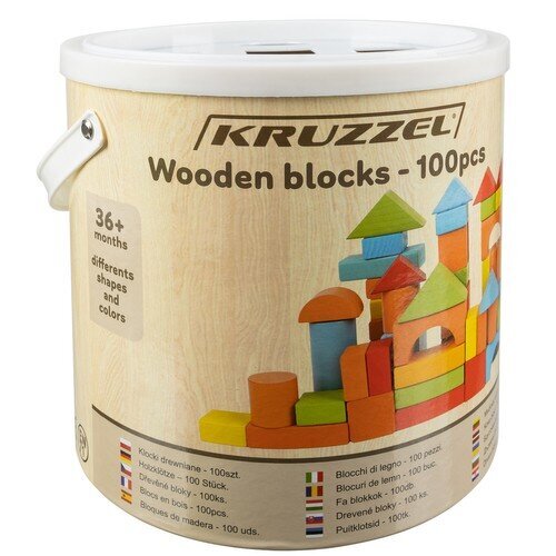 Medinių kaladėlių rinkinys Kruzzel, 100 vnt. цена и информация | Lavinamieji žaislai | pigu.lt