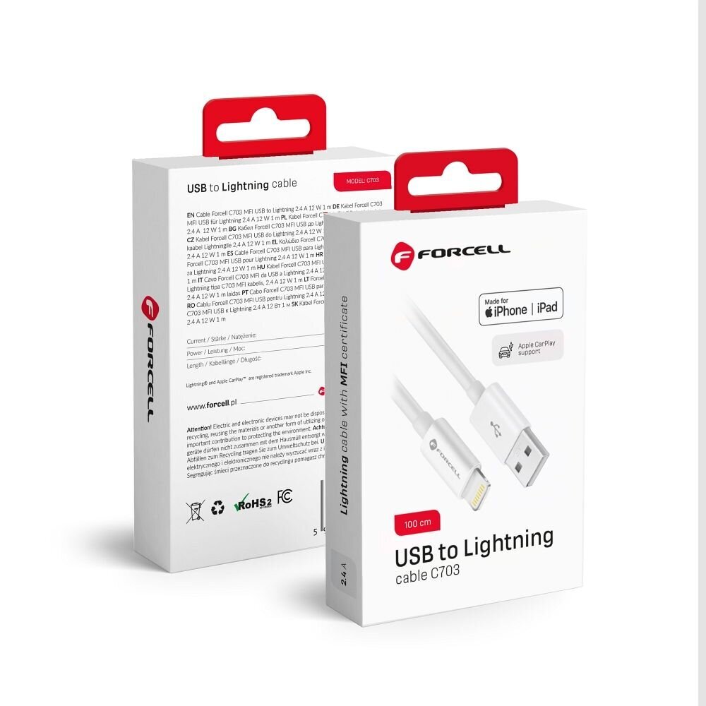 Forcell USB A - Lightning, 1m kaina ir informacija | Laidai telefonams | pigu.lt