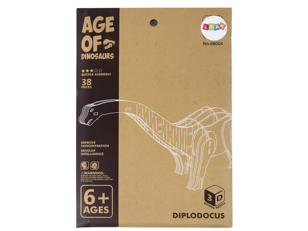 Medinė 3D erdvinė dėlionė Dinozauras Lean Toys, 38d. kaina ir informacija | Dėlionės (puzzle) | pigu.lt