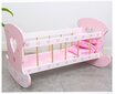 Žaislinė medinė lovytė-lopšys su patalyne, rožinė kaina ir informacija | Žaislai mergaitėms | pigu.lt
