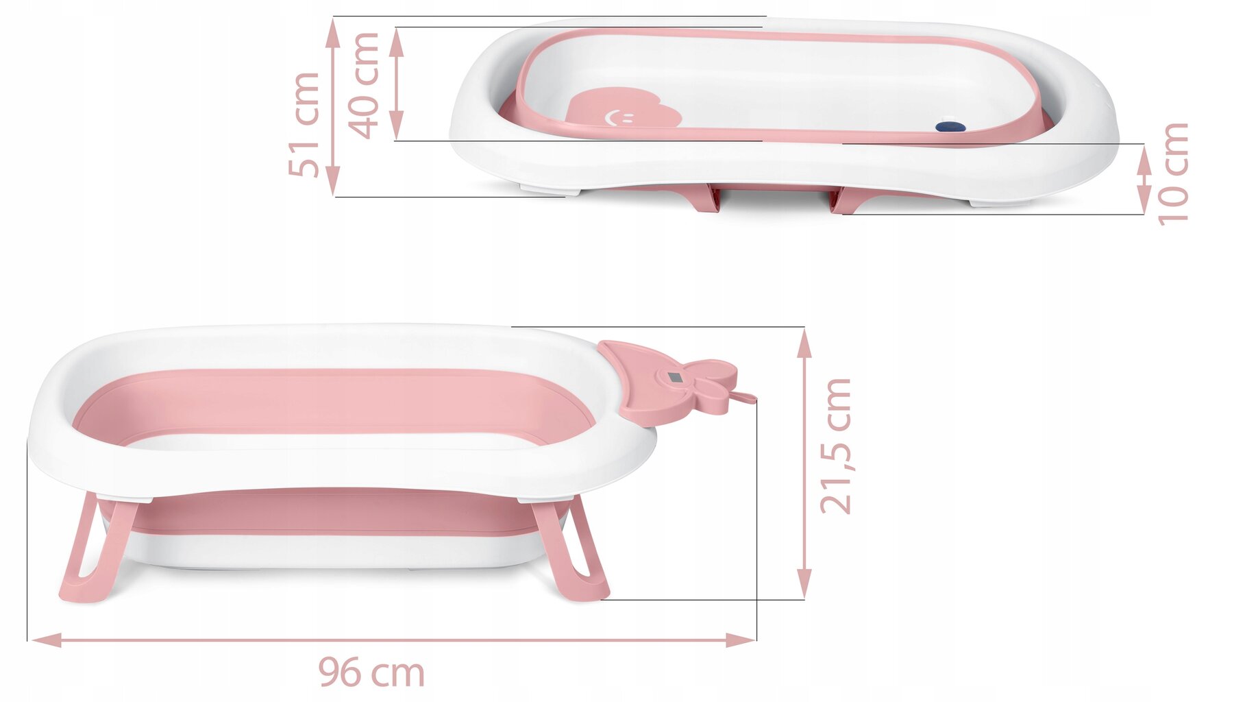 Sulankstoma kūdikių vonelė su termometru 728200, rožinė kaina ir informacija | Maudynių priemonės | pigu.lt