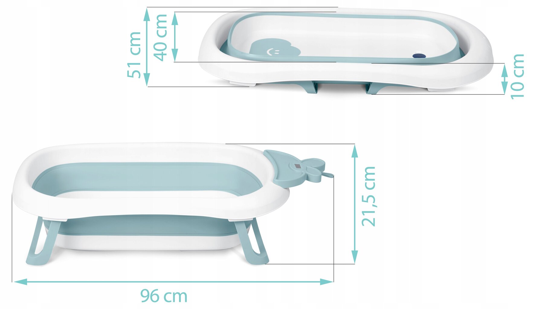 Sulankstoma kūdikių vonelė su termometru 728201, mėlyna kaina ir informacija | Maudynių priemonės | pigu.lt