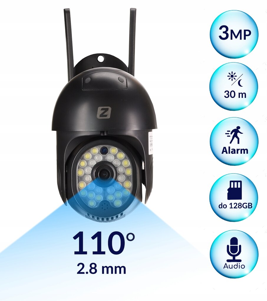 IP kamera Zintronic v3 WiFi juoda kaina ir informacija | Stebėjimo kameros | pigu.lt