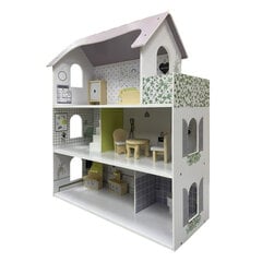 Деревянный кукольный домик с 11 аксессуарами, белый цена и информация | Игрушки для девочек | pigu.lt