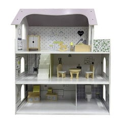 Деревянный кукольный домик с 11 аксессуарами, белый цена и информация | Игрушки для девочек | pigu.lt