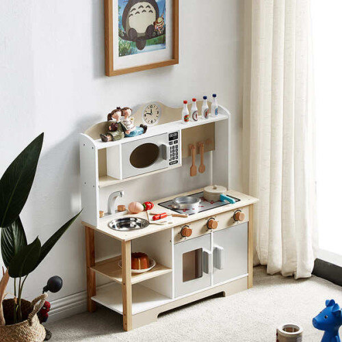 Medinė vaikiška virtuvėlė su priedais, 68x26x78 cm kaina ir informacija | Žaislai mergaitėms | pigu.lt