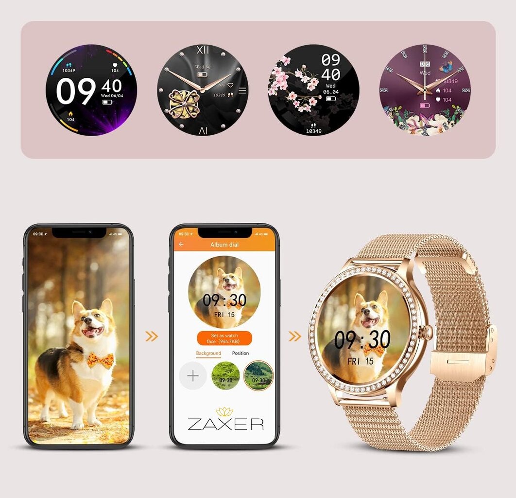 Zaxer ZI58 Gold Cyrkonie kaina ir informacija | Išmanieji laikrodžiai (smartwatch) | pigu.lt