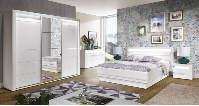 Spintelė prie lovos Liveo Irma IM17, kairinė, su led apšvietimu, balta kaina ir informacija | Spintelės prie lovos | pigu.lt