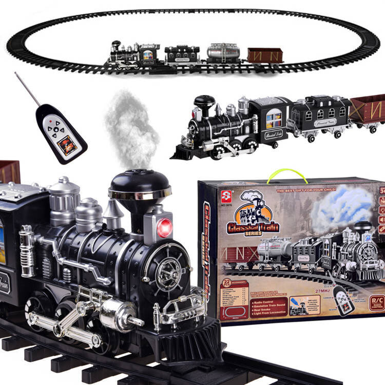 Elektrinis vaikiškas traukinys su geležinkelio bėgiais, garais ir šviesa kaina ir informacija | Žaislai berniukams | pigu.lt