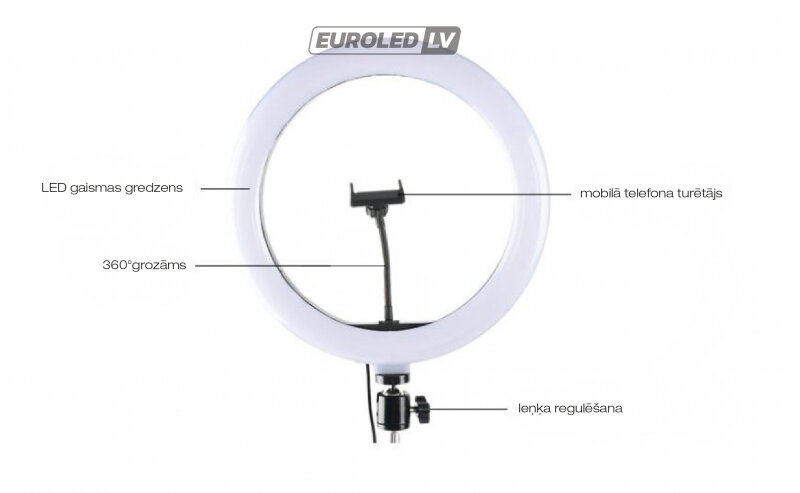 Žiedo formos LED lempa su reguliuojamu stovu, 1 vnt. kaina ir informacija | Fotografijos apšvietimo įranga | pigu.lt