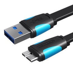 Плоский кабель USB 3.0 A - Micro-B Vention VAS-A12-B025 0,25 м Черный цена и информация | Кабели и провода | pigu.lt