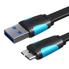 Flat USB 3.0 A to Micro-B cable Vention VAS-A12-B050 0.5m Black цена и информация | Кабели и провода | pigu.lt