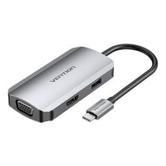 USB-C Docking Station to HDMI, VGA, USB 3.0, PD 0.15m Vention TOAHB, gray цена и информация | Адаптеры, USB-разветвители | pigu.lt