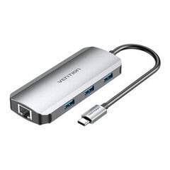 USB-C to HDMI Docking Station, 3x USB 3.0, RJ45, PD 0.15m Vention TOHHB (gray) цена и информация | Адаптеры, USB-разветвители | pigu.lt