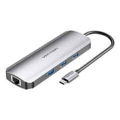 USB-C Docking Station to HDMI, 3x USB3.0, RJ45, SD, TF, PD 0.15m Vention TOKHB (gray) цена и информация | Адаптеры, USB-разветвители | pigu.lt