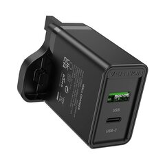 USB(A+C) Wall Charger Vention FBBB0-UK (18W|20W) UK Black цена и информация | Зарядные устройства для телефонов | pigu.lt