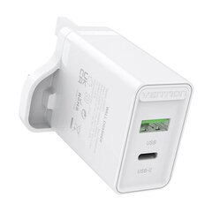 USB(A+C) Wall Charger Vention FBBW0-UK (18W|20W) UK White цена и информация | Зарядные устройства для телефонов | pigu.lt